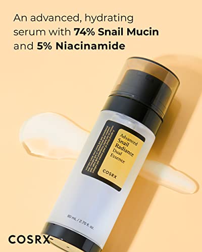 COSRX Niacinamide 5% + Snail Mucin 74% Dual Essence, Dark Spot & Anti aging Face Serum, Hydrating, Brightening, 2.70 fl.oz / 80ml