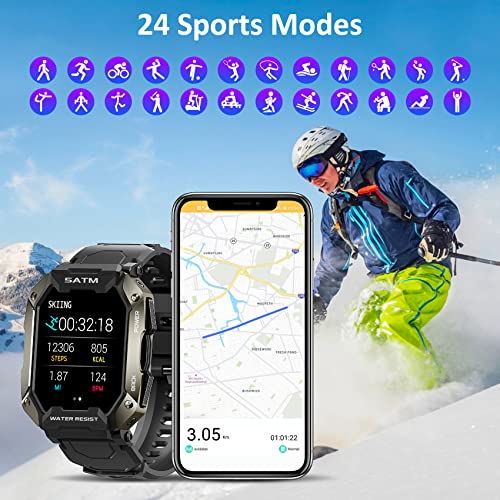 AMAZTIM Smart Watches for MenWomen-5ATM/IP69K Waterproof Fitness Tracker Smart Watch for Android iPhones with Heart Rate Blood Pressure Monitor Watch- 1.71''Tactical Military Sports Smart Watch(Black)