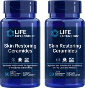 life extension skin restoring ceramides, 50 liquid veg caps (pack of 2) – non-gmo, vegan phytoceramide supplement