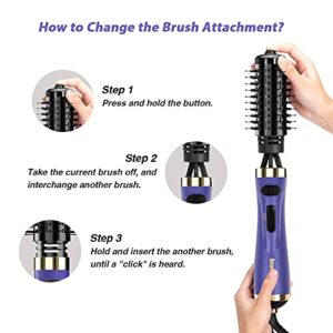 Beautimeter Hair Dryer Brush, 3-in-1 Round Hot Air Spin Brush Kit for Styling and Frizz Control, Negative Ionic Blow Hair Dryer Brush Volumizer, 2 Detachable Auto-Rotating Curling Brush