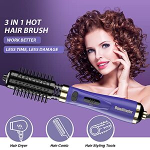 Beautimeter Hair Dryer Brush, 3-in-1 Round Hot Air Spin Brush Kit for Styling and Frizz Control, Negative Ionic Blow Hair Dryer Brush Volumizer, 2 Detachable Auto-Rotating Curling Brush