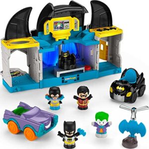 little people dc super friends batman toy deluxe batcave playset with lights sounds & 4 figures for toddlers ages 18+ months