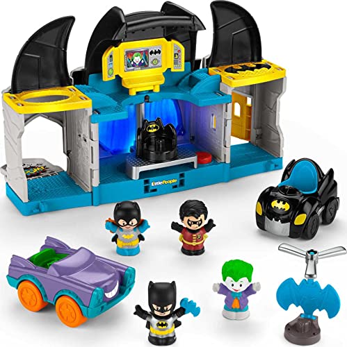 Little People DC Super Friends Batman Toy Deluxe Batcave Playset With Lights Sounds & 4 Figures For Toddlers Ages 18+ Months