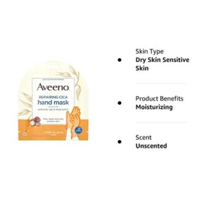 Aveeno Repairing CICA Hand Mask with Prebiotic Oat and Shea Butter for Extra Dry Skin, Paraben-Free and Fragrance-Free, 1 Pair of Single-Use Gloves (Pack of 5)