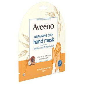 Aveeno Repairing CICA Hand Mask with Prebiotic Oat and Shea Butter for Extra Dry Skin, Paraben-Free and Fragrance-Free, 1 Pair of Single-Use Gloves (Pack of 5)