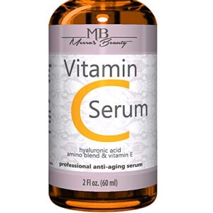 double sized (2 oz) pure vitamin c serum for face with hyaluronic acid – anti wrinkle, anti aging, dark circles, age spots, vitamin c, pore cleanser, acne scars, organic vegan ingredients