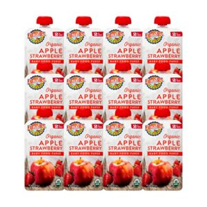 earth’s best organic baby food pouches, stage 2 fruit puree for babies 6 months and older, organic apple strawberry puree, 4 oz resealable pouch (pack of 12)