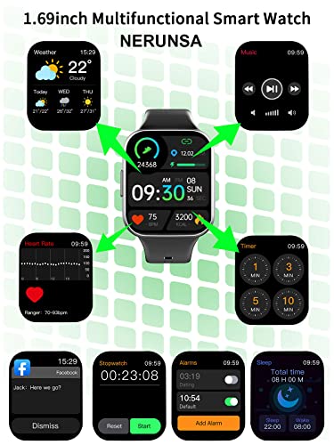 Smart Watch for Men Women, Fitness Tracker Heart Rate/Sleep Monitor, 1.69" Color Screen Fitness Watch Step/Calorie Counter, 25 Sport Modes IP68 Waterproof Activity Trackers, Smartwatch for Android iOS