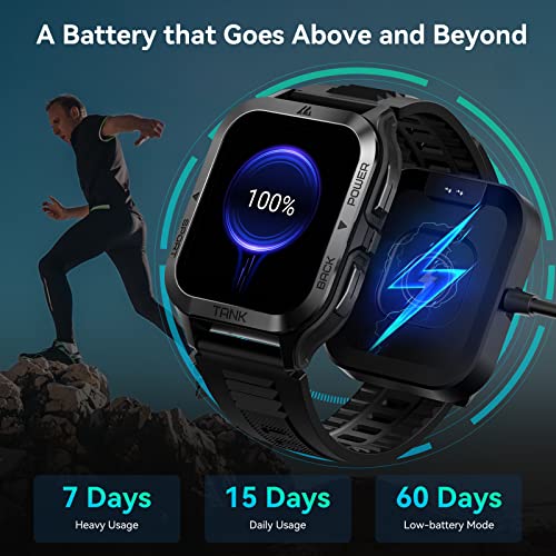 AMAZTIM Smart Watch, 60 Days Extra-Long Battery, 50M Waterproof, Rugged Military Bluetooth Call(Answer/Dial Calls) Fitness Tracker, 1.85" Ultra Large HD Display, AI Voice Assistant 24H Sleep Monitor