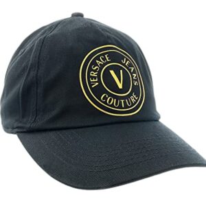 Versace Jeans Couture V Logo Signature Pure Cotton Baseball Cap Adjustable-One Size for Mens Black/Gold