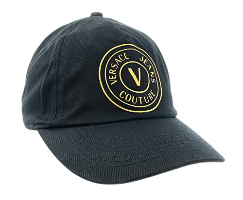 Versace Jeans Couture V Logo Signature Pure Cotton Baseball Cap Adjustable-One Size for Mens Black/Gold