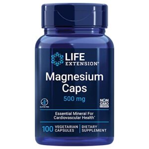 life extension magnesium caps 500 mg – essential mineral blend for cardiovascular & whole-body health – gluten-free, non-gmo, vegetarian -100 vegetarian capsules