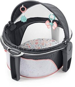 fisher-price portable bassinet and play space on-the-go baby dome with developmental toys and canopy, pink pacific pebble