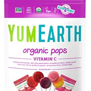 YumEarth Organic Fruit Flavored Vitamin C Pops Variety Pack, 40 Lollipops, Allergy Friendly, Gluten Free, Non-GMO, Vegan, No Artificial Flavors or Dyes