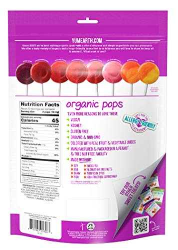 YumEarth Organic Fruit Flavored Vitamin C Pops Variety Pack, 40 Lollipops, Allergy Friendly, Gluten Free, Non-GMO, Vegan, No Artificial Flavors or Dyes