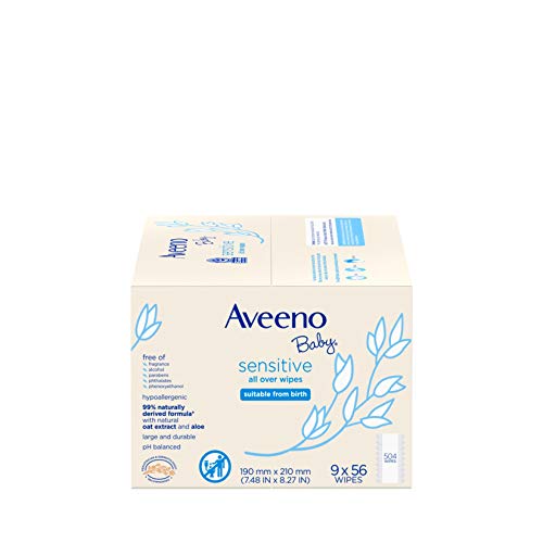 Aveeno Baby Sensitive All Over Wipes, Hypoallergenic & Fragrance-free, 9 Pack Of 56 Ct, 504Count