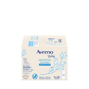 Aveeno Baby Sensitive All Over Wipes, Hypoallergenic & Fragrance-free, 9 Pack Of 56 Ct, 504Count