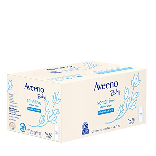 Aveeno Baby Sensitive All Over Wipes, Hypoallergenic & Fragrance-free, 9 Pack Of 56 Ct, 504Count