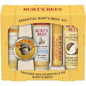 burt’s bees easter basket stuffers gifts, 5 body care products, everyday essentials set – original beeswax lip balm, deep cleansing cream. hand salve, body lotion & foot cream, travel size