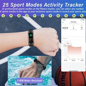 Slim Fitness Tracker for Women Men, 1.1" AMOLED Screen Fitness Watch, 24/7 Heart Rate /Blood Pressure /SpO2 /Sleep Monitor, 5 ATM Waterproof Step Calorie Counter Sports Band for iOS Android