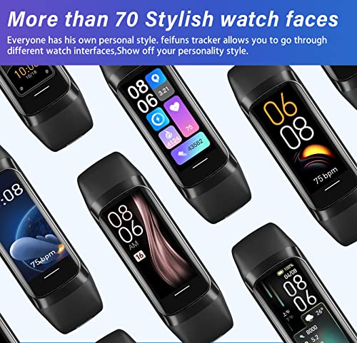 Slim Fitness Tracker for Women Men, 1.1" AMOLED Screen Fitness Watch, 24/7 Heart Rate /Blood Pressure /SpO2 /Sleep Monitor, 5 ATM Waterproof Step Calorie Counter Sports Band for iOS Android