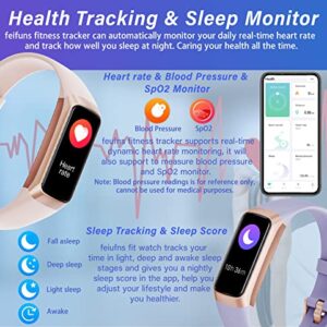 Slim Fitness Tracker for Women Men, 1.1" AMOLED Screen Fitness Watch, 24/7 Heart Rate /Blood Pressure /SpO2 /Sleep Monitor, 5 ATM Waterproof Step Calorie Counter Sports Band for iOS Android