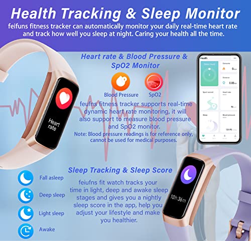 Slim Fitness Tracker for Women Men, 1.1" AMOLED Screen Fitness Watch, 24/7 Heart Rate /Blood Pressure /SpO2 /Sleep Monitor, 5 ATM Waterproof Step Calorie Counter Sports Band for iOS Android