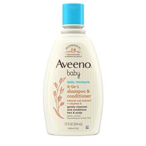 aveeno baby daily moisture 2-in-1 tear-free shampoo & conditioner for baby’s delicate hair & scalp, natural oat extract, hypoallergenic, paraben- phthalate- & sulfate-free, 12 fl oz