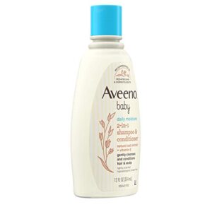 Aveeno Baby Daily Moisture 2-in-1 Tear-Free Shampoo & Conditioner for Baby's Delicate Hair & Scalp, Natural Oat Extract, Hypoallergenic, Paraben- Phthalate- & Sulfate-Free, 12 Fl Oz