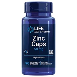 life extension zinc caps 50 mg – immune support system & bone health supplements – supports cardiovascular & neurological health – non-gmo, gluten-free – 90 vegetarian capsules