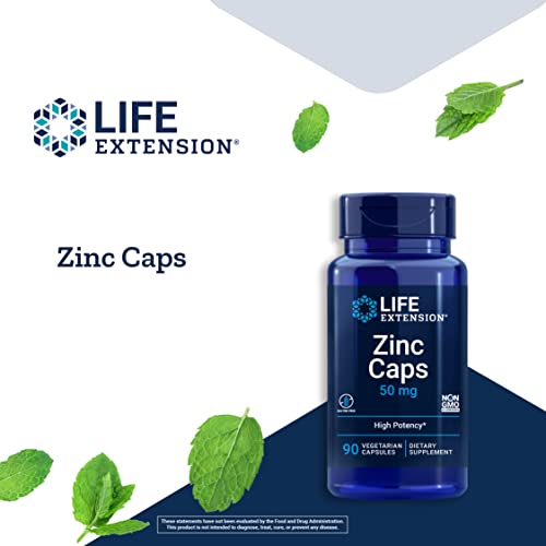 Life Extension Zinc Caps 50 Mg - Immune Support System & Bone Health Supplements - Supports Cardiovascular & Neurological Health - Non-GMO, Gluten-Free – 90 Vegetarian Capsules