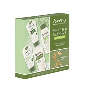 Aveeno Daily Moisturizing Winter Skin Essentials Skincare Set for Face & Body with Daily Moisturizing Body Lotion, Body Wash, Facial Cleanser, and Face Cream, Gift Set, 4 Items