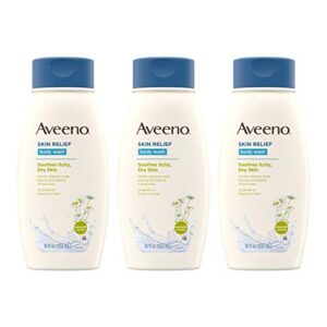 aveeno skin relief body wash with chamomile scent & soothing oat, gentle soap-free body cleanser for dry, itchy & sensitive skin, dye-free & allergy-tested, 18 fl. oz (pack of 3)