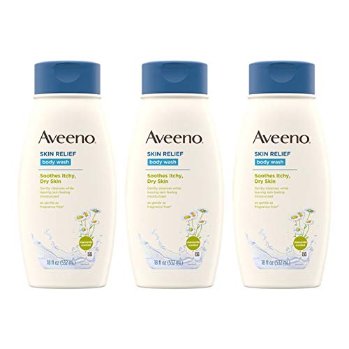 Aveeno Skin Relief Body Wash with Chamomile Scent & Soothing Oat, Gentle Soap-Free Body Cleanser for Dry, Itchy & Sensitive Skin, Dye-Free & Allergy-Tested, 18 fl. oz (Pack of 3)