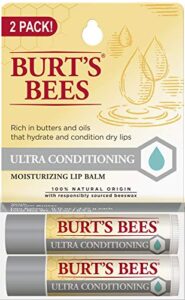 burt’s bees lip balm easter basket stuffers, moisturizing lip care spring gift, for all day hydration, 100% natural, ultra conditioning with shea, cocoa & kokum butter (2 pack)