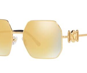 Versace Woman Sunglasses Gold Frame, Brown Mirror Gold Lenses, 58MM