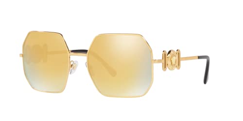 Versace Woman Sunglasses Gold Frame, Brown Mirror Gold Lenses, 58MM