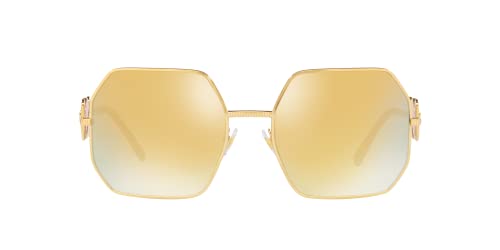 Versace Woman Sunglasses Gold Frame, Brown Mirror Gold Lenses, 58MM