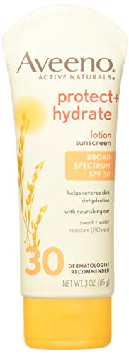 Aveeno Protect + Hydrate Moisturizing Sunscreen Lotion with Broad Spectrum SPF 30 & Antioxidant Oat, Oil-Free, Sweat- & Water-Resistant Sun Protection, Travel-Size, 3 oz (Pack of 2)