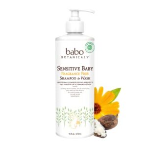 Babo Botanicals Sensitive Baby Fragrance-Free 2-in-1 Shampoo & Wash - with Natural Oat Protein, Shea & Cocoa Butter - EWG Verified & Hypoallergenic - 16 fl. oz.