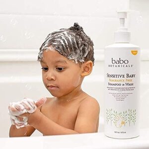 Babo Botanicals Sensitive Baby Fragrance-Free 2-in-1 Shampoo & Wash - with Natural Oat Protein, Shea & Cocoa Butter - EWG Verified & Hypoallergenic - 16 fl. oz.