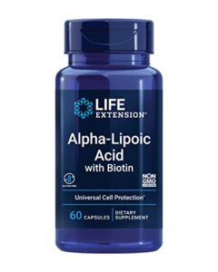 life extension alpha-lipoic acid with biotin – alpha-lipoic acid supplement formula for liver & nerve health and cell protection support with vitamin b- gluten-free, non-gmo – 60 capsules