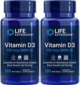 life extension vitamin d3 5000 iu, 120 softgels (pack of 2)