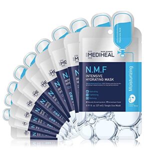 mediheal official [korea’s no 1 sheet mask] – 10 pack n.m.f intensive hydrating mask/ultra moisturizing & soothing 100% cotton sheet facial mask, nmf & hyaluronic acid & witch hazel contained