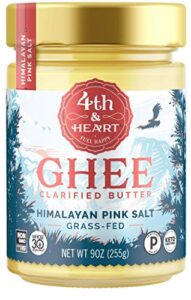 4th & heart himalayan pink salt grass-fed ghee, 9 ounce, keto pasture raised, lactose and casein free, certified paleo