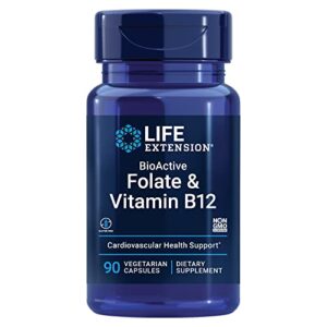 life extension bioactive folate & vitamin b12 – for heart, brain & gi tract health – promotes nerve cell growth, cognition & metabolism – gluten-free, non-gmo– 90 vegetarian capsules