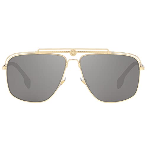 Versace VE 2242 12526G Pale Gold Metal Rectangle Sunglasses Silver Mirror Lens