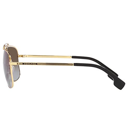 Versace VE 2242 12526G Pale Gold Metal Rectangle Sunglasses Silver Mirror Lens