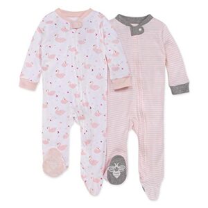 burt’s bees baby baby girls ly28090-dwn-6m and toddler sleepers, graceful swans 2-pk, 6 months us