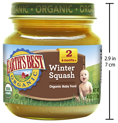 Earth's Best Organic Baby Food Jars, Stage 2 Vegetable Puree for Babies 6 Months and Older, Organic Winter Squash, 4 oz Resealable Glass Jar (Pack of 12)